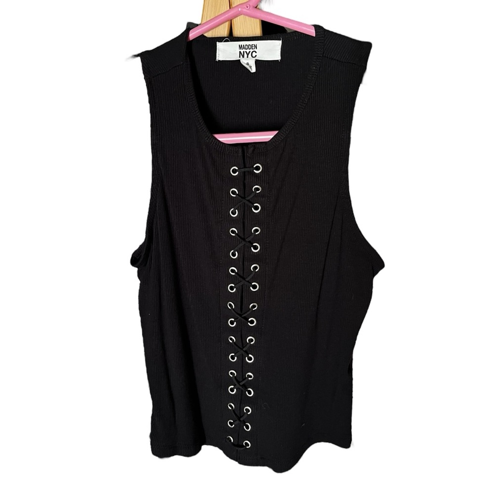 Madden NYC ribbed lace up crop top
